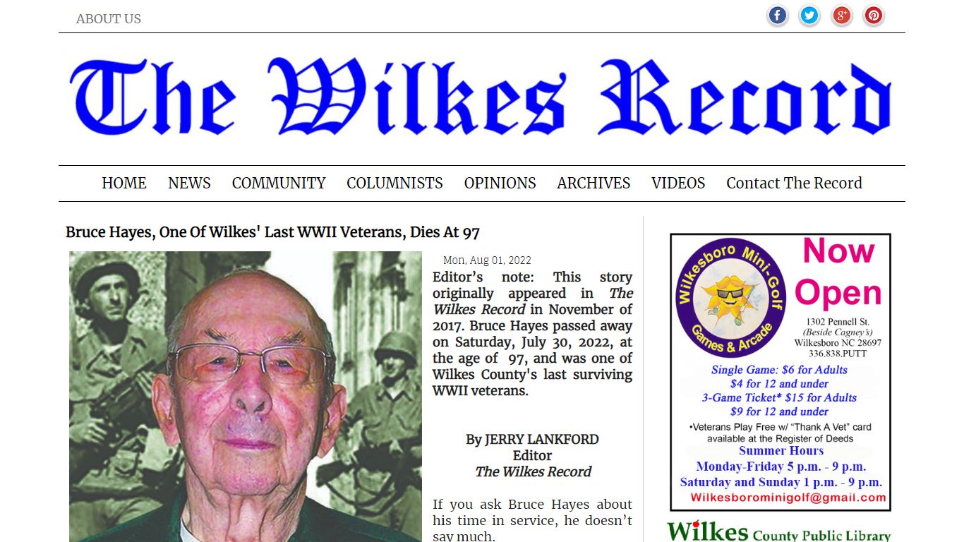 Bruce Hayes, one of Wilkes last WWII veterans, dies